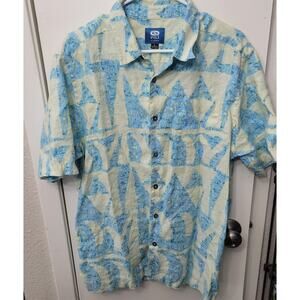 Pili Classic Pacific Button Down Hawaiian Short Sleeve Shirt Large Blue Green